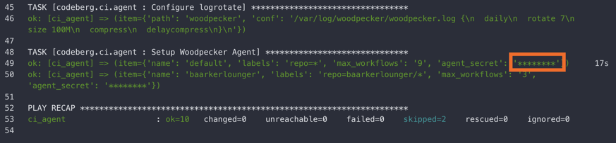 Example of masked ansible variable in Woodpecker run